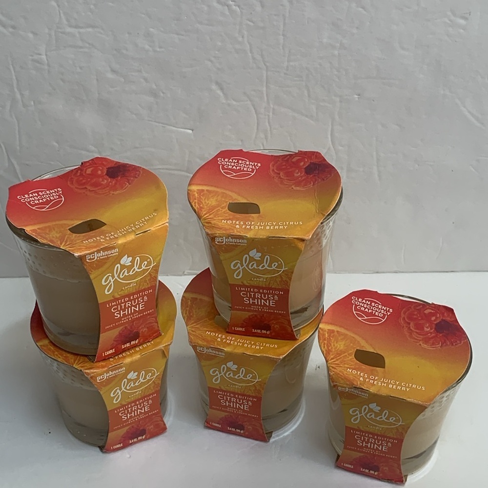 Glade Glass Candle Citrus & Shine Candle Lot (5)-3.4 oz Limited Edition New
